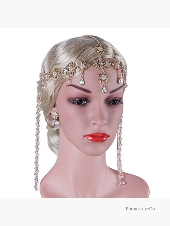 Vintage Crystal Rhinestone Headpiece & Earrings Set Gatsby Wedding Accessory